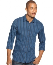 Set your style apart with this striped slim-fit shirt from Alfani. Set your style apart with this striped slim-fit shirt from Alfani.