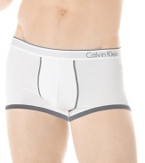 Calvin Klein reinvents a classic, offering up a modern microfiber trunk with a sleek, contemporary fit and contrast trim.