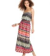Culture meets street wear: stunning tribal-print makes this strapless maxi dress a summer must-have! From Belle Du Jour.