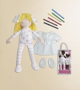 With this fun, portable kit, kids can color Carla's body, dress and shoes as they choose, then wipe it all off and do it again. 16 doll with yarn hair Includes removable dress, shoes and 6 markers in a clear carry tote Tyvek with polyfill Imported Recommended for ages 3 and up