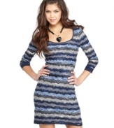 An abstract chevron pattern creates a liquid effect on a Guess? sweater dress that boasts loads of couture chic!