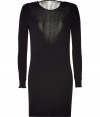 Subtle yet sultry, this Azzaro frock with a sheer detailed back will get you noticed - Round neck, embellished shoulders, long sleeves, fitted silhouette, billowy back sheer panel - Style with statement heels and an embellished clutch