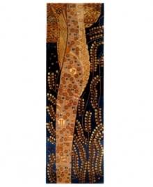 Lustrous gold ferns sway beautifully against a deep blue twilight on this exquisite area rug. Inspired by twentieth-century decorative arts, this ravishing design presents a radiant sheen and alluring style that gives elegance to any space. Hand-tufted wool provides a surface texture that is exceptionally rich and soft to the touch. Lustrous gold ferns sway beautifully against a deep blue twilight on this exquisite area rug. Inspired by twentieth-century decorative arts, this ravishing design presents a radiant sheen and alluring style that gives elegance to any space. Hand-tufted wool provides a surface texture that is exceptionally rich and soft to the touch.