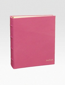 Handsome design crafted of hand-stained Italian goatskin is the perfect way to keep treasured photos neat and organized in clean pocket pages. 18 leaves hold 72 4 X 6 photos 36 leaf capacity About 7¾ X 9½ Made in USAFOR PERSONALIZATIONSelect a quantity, then scroll down and click on PERSONALIZE & ADD TO BAG to choose and preview your personalization options. Please allow 1 week for delivery. Handsome design crafted of hand-stained Italian goatskin is the perfect way to keep treasured photos neat and organized in clean pocket pages. 18 leaves hold 72 4 X 6 photos 36 leaf capacity About 7¾ X 9½ Made in USAFOR PERSONALIZATIONSelect a quantity, then scroll down and click on PERSONALIZE & ADD TO BAG to choose and preview your personalization options. Please allow 1 week for delivery.
