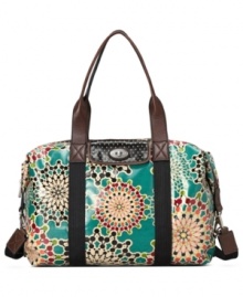 Shake up your schlepp routine with this mod design duffle from Fossil. Durable coated canvas is outfitted with a cool kaleidoscope of colors, while the sturdy shoulder straps and roomy interior let you take along everything with ease. Shake up your schlepp routine with this mod design duffle from Fossil. Durable coated canvas is outfitted with a cool kaleidoscope of colors, while the sturdy shoulder straps and roomy interior let you take along everything with ease.