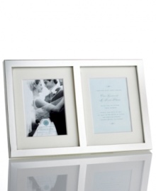 Preserve a special photo and related memento side by side in the double invitation frame from Martha Stewart Collection. Panels of matte silver plate surround your happiest moments in elegant simplicity. Preserve a special photo and related memento side by side in the double invitation frame from Martha Stewart Collection. Panels of matte silver plate surround your happiest moments in elegant simplicity.