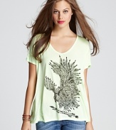 A fierce eagle graphic, with arrow-tipped feathers, emboldens this Lauren Moshi tee with cutting-edge style.