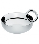 Smooth silver plate renders extra brilliant with the clean, fluid lines of Vertigo giftware. Ideal for jewelry, party snacks or pure decoration, this medium bangle bowl features a twisted ring for improved functionality and contemporary flair.