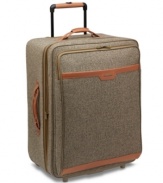 Classic style. Modern mobility. Hartmann's handsome upright is a first-class travel companion. Outfitted in sophisticated tweed with rich, leather accents, this bag boasts all the latest packing features while still maintaining its elegant air. Lifetime warranty.
