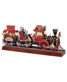 Choo-choo! A magical train, Santa's Express, loaded with gifts, animated elves and reindeer immediately puts your home into the Christmas spirit. The wheels turn in time to the music of 20 famous Christmas and railroad classics and smoke billows from the smokestack for a true-to-life effect. Choo-choo! A magical train, Santa's Express, loaded with gifts, animated elves and reindeer immediately puts your home into the Christmas spirit. The wheels turn in time to the music of 20 famous Christmas and railroad classics and smoke billows from the smokestack for a true-to-life effect.