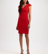 A rich pebbled texture lends this lightweight crepe style an elegant appeal.Cowl necklineCap sleevesPanel constructionConcealed back zipFully linedAbout 23 from natural waist62% polyamide/32% rayon/6% spandexDry cleanMade in USA of imported fabricModel shown is 5'11 (180cm) wearing US size 4. 