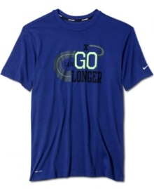 Push yourself. This Nike t-shirt with Dri-Fit technology keeps you comfortable so you can go beyond your goals. Push yourself. This Nike t-shirt with Dri-Fit technology keeps you comfortable so you can go beyond your goals.