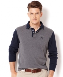 This long-sleeved rugby from Nautica adds some classic varsity-inspired style to your fall look. This long-sleeved rugby from Nautica adds some classic varsity-inspired style to your fall look.