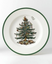 With an historic pattern starring the most cherished symbol of the season, Christmas Tree dinner plates are a festive gift to holiday dining. From Spode dinnerware, the dishes feature a full evergreen tree with baubles, tinsel and perfectly wrapped packages that completes every celebration. With an historic pattern starring the most cherished symbol of the season, Christmas Tree dinner plates are a festive gift to holiday dining. From Spode dinnerware, the dishes feature a full evergreen tree with baubles, tinsel and perfectly wrapped packages that completes every celebration.