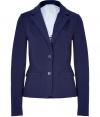 With a classic preppy aesthetic, this wool blazer features a tailored silhouette and a fun stripped lining - Notched lapels, two-button closure, single chest pocket, two flap waist pockets, fitted, striped lining - Pair with cropped trousers, a girly button down, and T-strap pumps