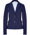 With a classic preppy aesthetic, this wool blazer features a tailored silhouette and a fun stripped lining - Notched lapels, two-button closure, single chest pocket, two flap waist pockets, fitted, striped lining - Pair with cropped trousers, a girly button down, and T-strap pumps