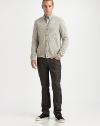 Handsomely striped cotton-knit cardigan with contrast buttons for a heritage-feel.ButtonfrontZippered slash pocketsRibbed cuffs and hemAbout 26½ from shoulder to hemCottonMachine washImported