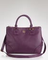 Perfectly proportioned in rich saffiano-finished leather. Tory Burch's classically styled tote defines obsession with it's polished yet day-right allure and essential-organizing compartments.