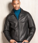 Cool, crisp and classic. Your look will be as smooth as you are in this leather bomber jacket from Calvin Klein.
