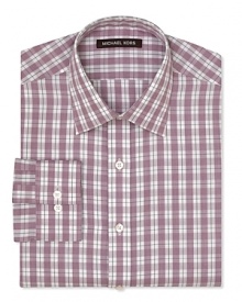 Fortify your workweek collection with this crisp Michael Kors dress shirt, delivering a classic fit and barrel cuffs in a sharp check motif.