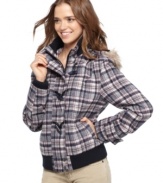 Ward off the cold in this wool jacket from Hot Kiss that features classically cool toggles and an awesome plaid print!