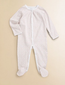 A dainty floral print adorns this long sleeve coverall in soft cotton.Ribbed crewneckLong sleevesSnaps down the front hem and leg openingsTurn back cuffs fold over hands to prevent scratchingCottonMachine washImported Please note: Number of snaps may vary depending on size ordered. 