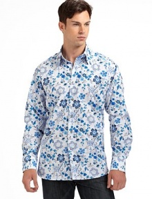 THE LOOKSpirited Euro stylingFun floral, striped and paisley combo printSignature square buttonsDistinctive button-down collarLong sleeves with button cuffsTHE MATERIALCottonCARE & ORIGINMachine washImported THE LOOKSpirited Euro stylingFun floral, striped and paisley combo printSignature square buttonsDistinctive button-down collarLong sleeves with button cuffsTHE MATERIALCottonCARE & ORIGINMachine washImported