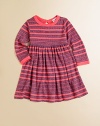 Darling and dainty, this colorful dress with full skirt is extra special for any occasion.CrewneckLong sleeves with rib-knit cuffsBack keyhole closureFull skirt50% polyester/50% rayonHand washImported