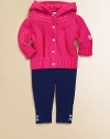 Wonderfully textured in a popcorn knit, this adorable hoodie features a cable yoke, ribbed cuffs and signature monogram embroidery.Attached hoodLong sleevesFront buttonsCable-knit yokeRibbed cuffs and bottom bandCottonMachine washImported