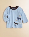 A long-sleeved cotton top is extra cute with contrast crewneck and an embroidered horse pattern.CrewneckLong sleevesPullover styleCottonMachine washImported