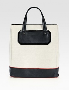 EXCLUSIVELY AT SAKS.COM. Stash your essentials in this incredibly roomy bag, crafted from a chic pairing of cotton canvas, pebble grain leather and patent leather.Leather double top handles, 4½ dropZip top closureOne inside zip pocketOne inside open pocketFully lined14W X 15H X 4DMade in Italy