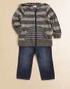 Stylish stripes and handy pockets make this every day knit a stylish must-have.Attached hoodFront zipLong sleevesRib-knit cuffs and bottom bandSplit kangaroo pocket50% polyester/25% supima cotton/25% modalMachine washImported