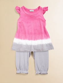 A charming ombré tunic meets a cozy pair of matching pants with ruffled trim for a cute and colorful ensemble.Round necklineRuffled cap sleevesPullover styleElastic waist and hem50% pima cotton/50% modalMachine washImported A charming ombré tunic meets a cozy pair of matching pants with ruffled trim for a cute and colorful ensemble.Round necklineRuffled cap sleevesPullover styleElastic waist and hem50% pima cotton/50% modalMachine washImported