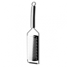 Professional Series Graters feature all 18/8 stainless steel construction with non-slip rubber foot for easier, more secure grating. Recommended for grating chocolate, hard cheese, coconut, ginger, and garlic. Great for small flecks, ideal on salads.