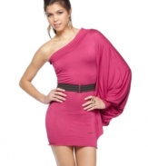 Get fiesta hot in this dress from Sean John that flaunts a dramatic batwing sleeve! Pairs perfectly with sleek metallic jewelry for a look that sizzles on the dance floor.