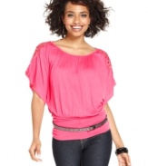 Doll-up in a top from BCX that sports a comfy-cute blouson fit -- and sleeves that's got that super lace!