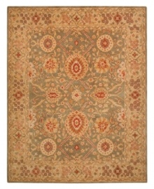 The Safavieh Anatolia Collection marries Old World sophistication and design with the finest modern quality. These exquisite rugs captures the authentic look and feel of those made in late-nineteenth-century Turkey. Hand-spun wool and an ancient pot-dyeing technique, together with a densely woven thick pile, give the rugs their authentic finish. The sage Anatolia features a warm, mossy green ground with a subtle red and gold flower pattern. Durable cotton backing is easy on floors. The Safavieh Anatolia Collection marries Old World sophistication and design with the finest modern quality. These exquisite rugs captures the authentic look and feel of those made in late-nineteenth-century Turkey. Hand-spun wool and an ancient pot-dyeing technique, together with a densely woven thick pile, give the rugs their authentic finish. The sage Anatolia features a warm, mossy green ground with a subtle red and gold flower pattern. Durable cotton backing is easy on floors.