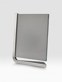 Signature alloy plays a supporting role opposite a pair of glass plates to set the scene for a favorite photo. The base in this streamlined design widens as it extends to add weight and stability. Accommodates a 8 X 10 photograph Wipe clean Imported Signature alloy plays a supporting role opposite a pair of glass plates to set the scene for a favorite photo. The base in this streamlined design widens as it extends to add weight and stability. Accommodates a 8 X 10 photograph Wipe clean Imported