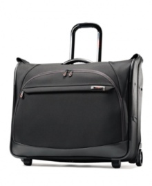 Set your sights on showing up in style & sophistication. Soft Nappa leather accenting and handles add a classic touch to this durable garment bag, which takes all of your wardrobe essentials and delivers them wrinkle-free for an always smooth arrival. 10-year warranty. Set your sights on showing up in style & sophistication. Soft Nappa leather accenting and handles add a classic touch to this durable garment bag, which takes all of your wardrobe essentials and delivers them wrinkle-free for an always smooth arrival. 10-year warranty.