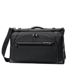 Step off your flight and feel fresh! This tri-fold garment bag takes care of your clothes, holding them in place and keeping them crinkle-free, so you always look fashion forward. Durable and reliable, the ballistic nylon exterior takes the wear and tear of travel and glides effortlessly through busy terminals on sleek spinners. 10-year warranty. Step off your flight and feel fresh! This tri-fold garment bag takes care of your clothes, holding them in place and keeping them crinkle-free, so you always look fashion forward. Durable and reliable, the ballistic nylon exterior takes the wear and tear of travel and glides effortlessly through busy terminals on sleek spinners. 10-year warranty.
