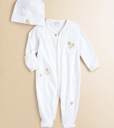 An adorable footie and hat set for your newborn, crafted in plush pima cotton with snap closures, contrast trim and owl embroidery.V-neckLong sleeves with mitten cuffsFront snapsBottom snapsPima cottonMachine washImported Please note: Number of snaps may vary depending on size ordered. 