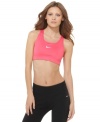 This sports bra from Nike offers comfort for your workout, thanks to an improved fit and Dri-Fit fabric that wicks moisture. Check out the matching pants for a high-performance gym ensemble!