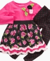 Pluck a pretty look. With flower appliques and a floral-print skirt, this dress and leggings set from Flapdoodles makes her pretty as a petal.