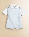 A classic seersucker style is transformed into a handsome suit for your little man.CrewneckStraps with shoulder buttonsButton detail on waistCottonMachine washImported Please note: Number of buttons vary depending on size ordered. 