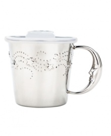Your little one will be over the moon for Reed & Barton's Sweet Dreams baby cup, featuring a crescent handle and shooting stars in silver plate. With lid to prevent spills. Your little one will be over the moon for Reed & Barton's Sweet Dreams baby cup, featuring a crescent handle and shooting stars in silver plate. With lid to prevent spills.