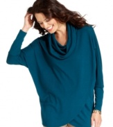 Cozy up to this Grace Elements sweater, featuring dolman sleeves, a cowl neckline and a stylish tulip hem.