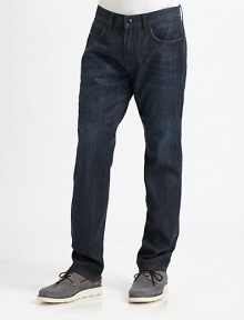 Timeless design with straight-leg construction, five-pocket styling and a dark rinse. Five-pocket styleInseam, about 3498% cotton/2% elastaneMachine washImported Timeless design with straight-leg construction, five-pocket styling and a dark rinse. Five-pocket styleInseam, about 3498% cotton/2% elastaneMachine washImported