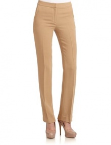 THE LOOKNarrow waistband with hook-and-eye closureFront zipperDual front pocketsTapered legTHE FITRise, about 10Inseam, about 35THE MATERIAL60% viscose/40% woolCARE & ORIGINDry cleanImportedModel shown is 5'10 (177cm) wearing US size 4. THE LOOKNarrow waistband with hook-and-eye closureFront zipperDual front pocketsTapered legTHE FITRise, about 10Inseam, about 35THE MATERIAL60% viscose/40% woolCARE & ORIGINDry cleanImportedModel shown is 5'10 (177cm) wearing US size 4.