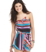 Fire infuses the everyday romper with vixen style in this striped, tie-front number that compels you to work it!