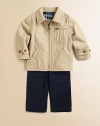 A must-have for chilly days, this classic newsboy jacket is crafted from durable cotton canvas with a soft plaid lining for a preppy look.Straight point collarLong sleeves with adjustable button cuffsFull-zip frontZip patch pocketAngled patch pockets at the hipsAdjustable hem with back button tabsFully linedCottonMachine washImported